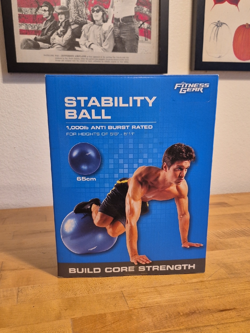 Fitness Gear Stability Ball 1000 Lb Anti Burst Rated For Heights Of 5'6-5'11"